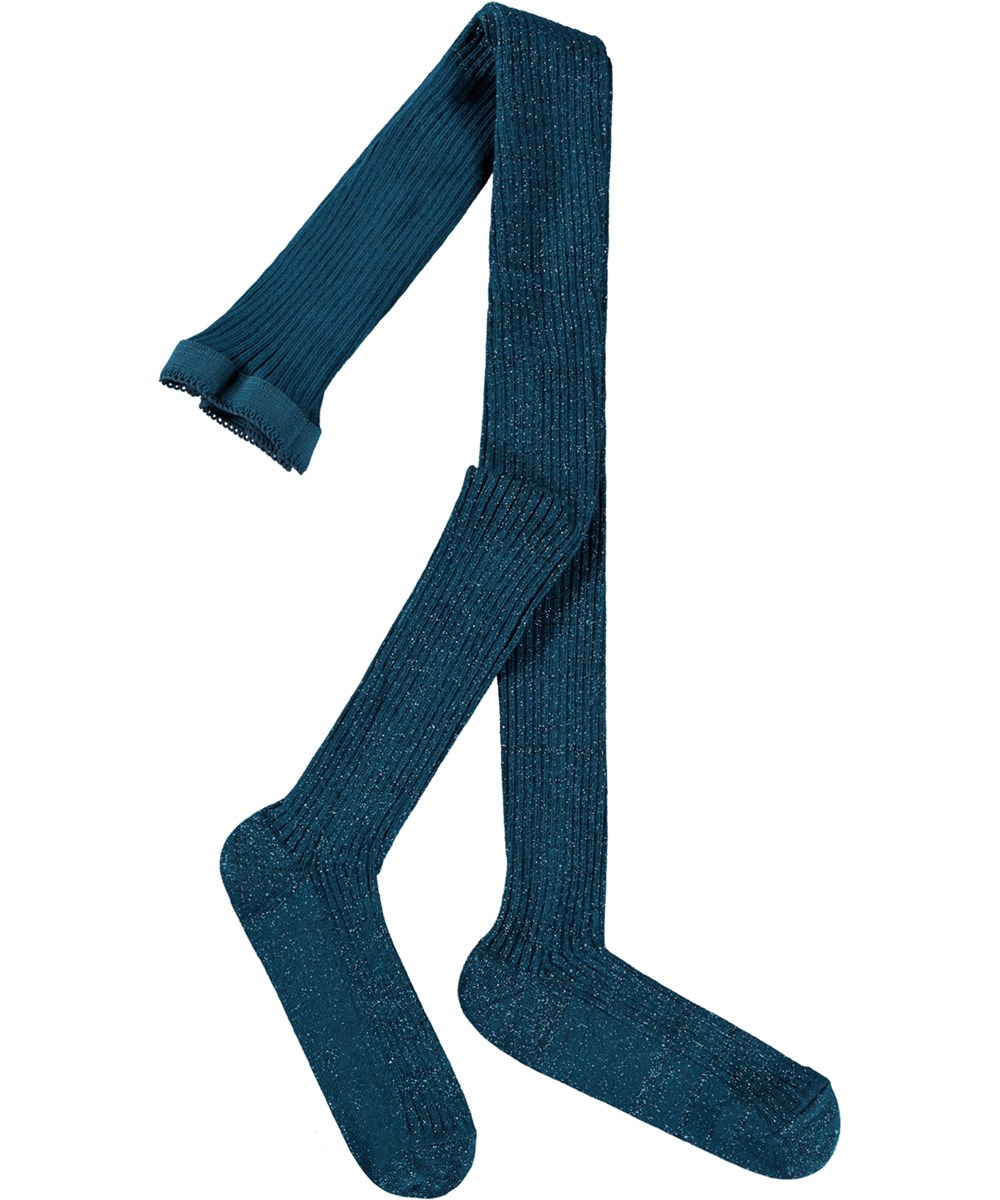 Glitter Rib Tights - Cosmic Green - Grüne gerippte Strumpfhosen mit Glitzer für Kinder.