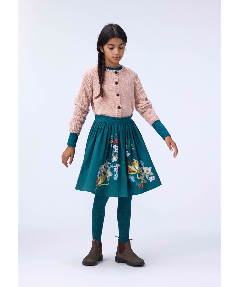 Glitter Rib Tights - Cosmic Green - Grüne gerippte Strumpfhosen mit Glitzer für Kinder.