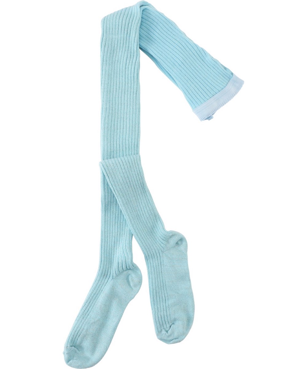 Glitter Rib Tights - Fragile Blue - Hellblaue glitzernde gerippte Strumpfhosen aus Öko-Baumwolle.