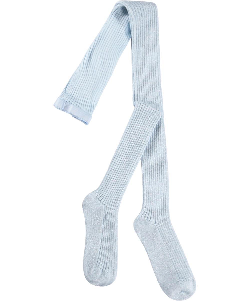 Glitter rib Tights - Morning Sky - Hellblaue Strumpfhosen für Kinder aus Rippstrick und Baumwolle mit Glitzer