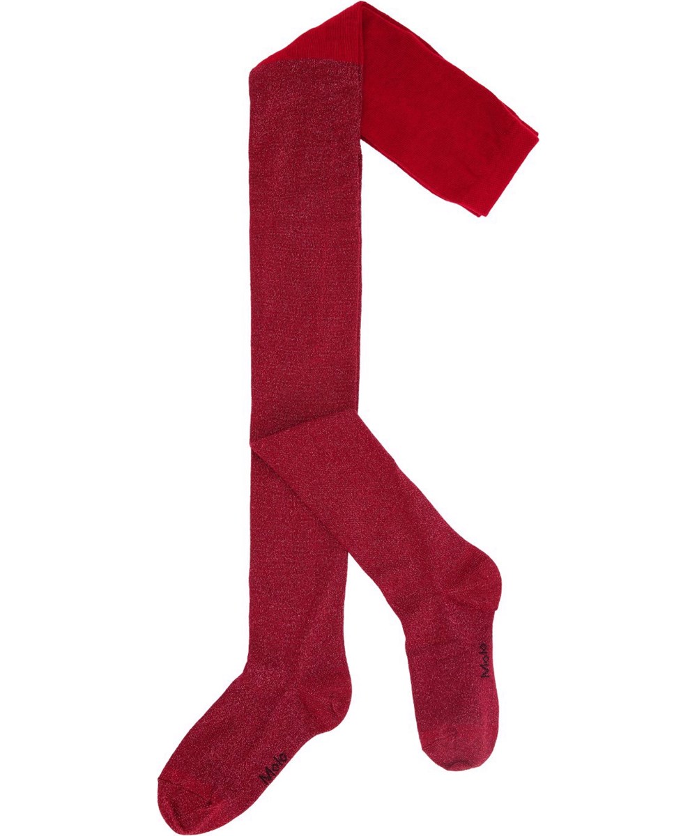 Glitter Tights - Velvety - Dunkelrote Glitzerstrumpfhose aus Öko-Baumwolle mit elastischem Bund.