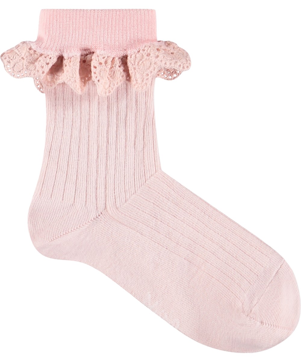 Nana - Daylight Pink - 2er-Pack Socken für Kinder aus rosa und weißer Baumwolle mit Spitze