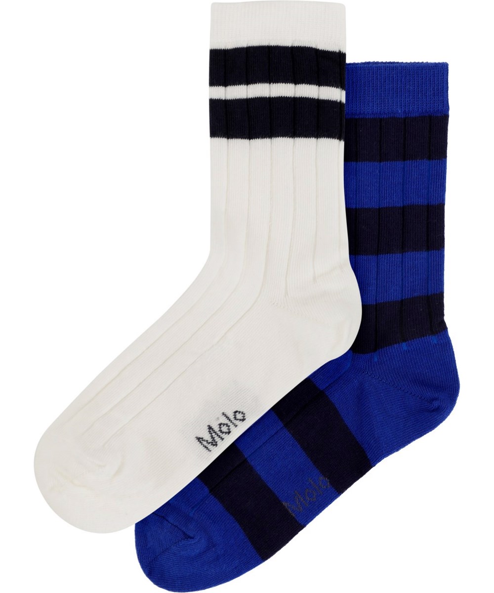 Nickey - Reef Blue - 2er-Pack gestreifte Socken aus einer weichen Baumwollmischung mit geripptem Schaft und Gummizug am Abschluss.