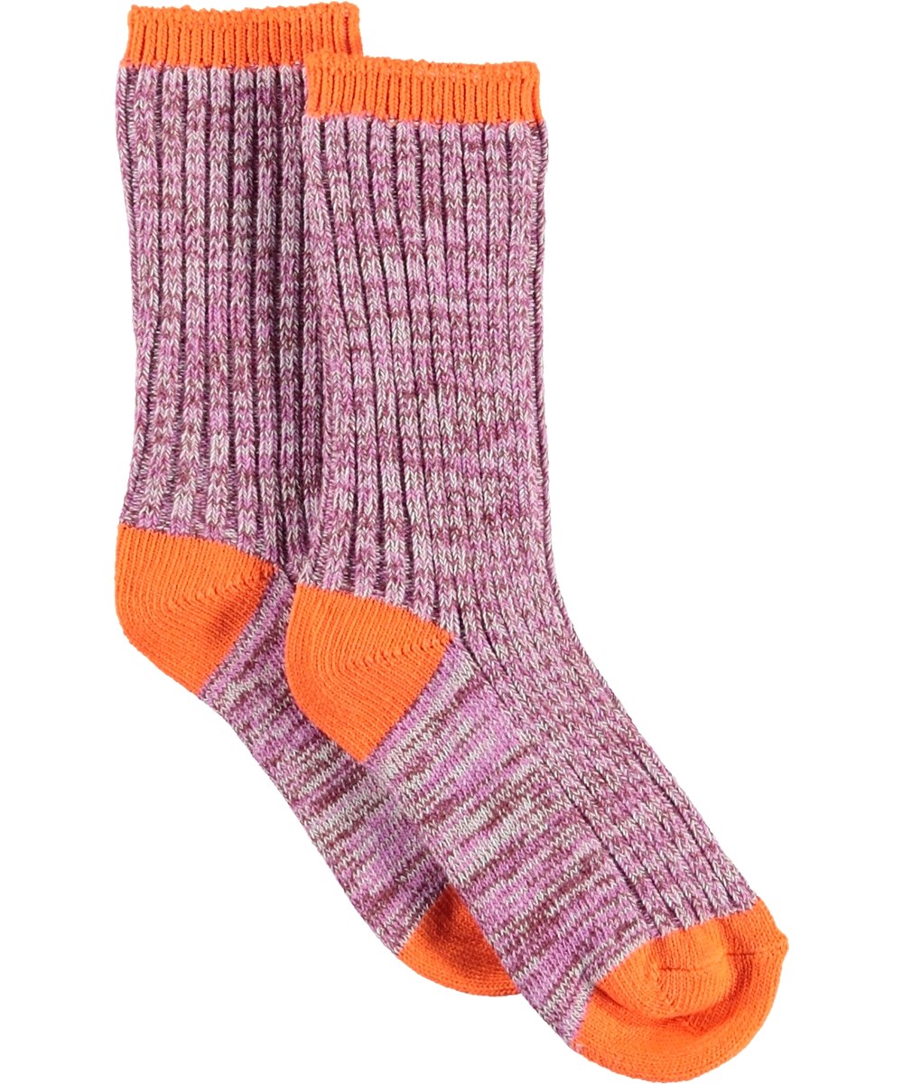 Nikki - Acid Purple - Lila Strickstrümpfe mit Orange