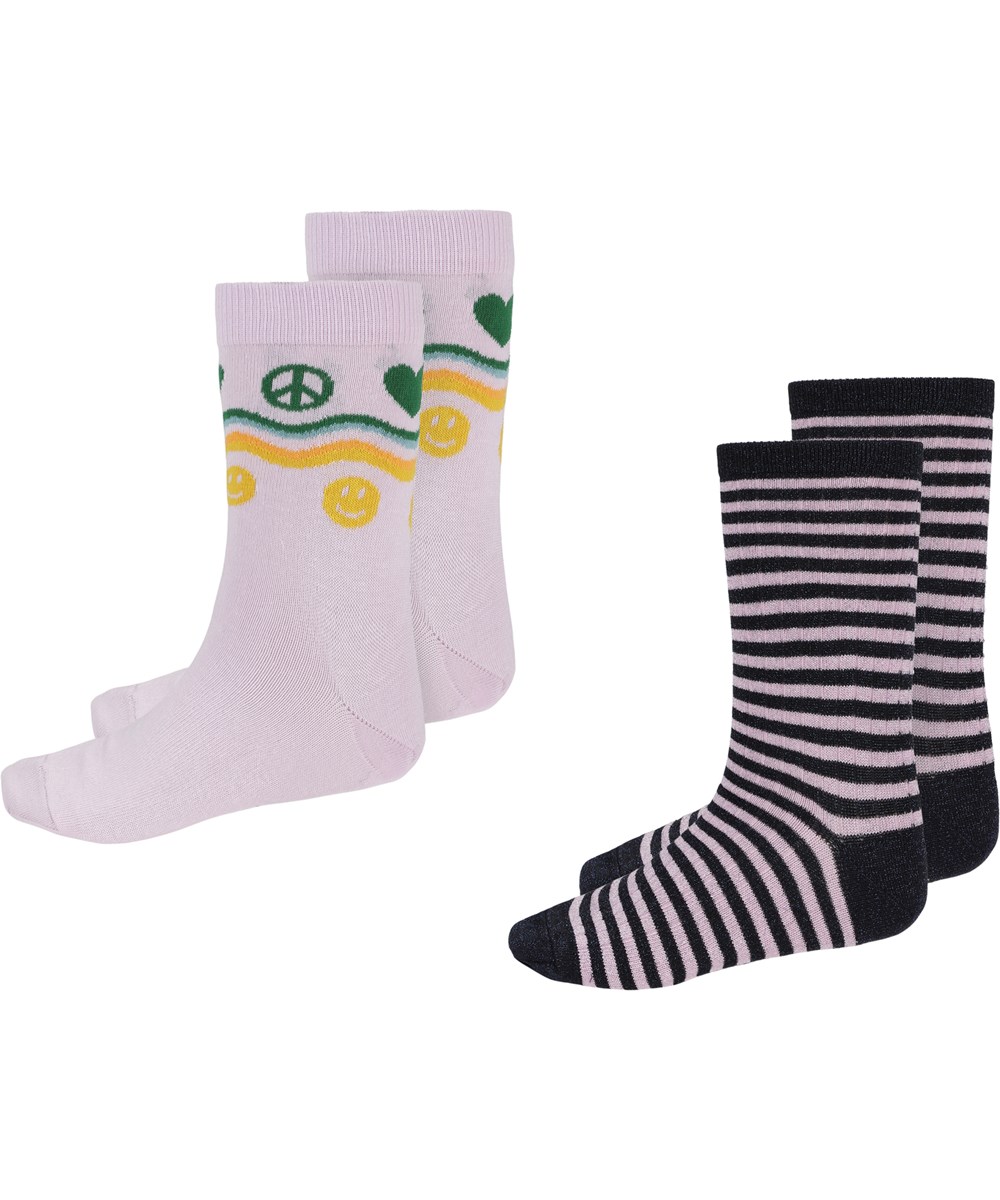 Nomi - Alpine Glow - Helllila und gestreifte Peace-Herz-Socken