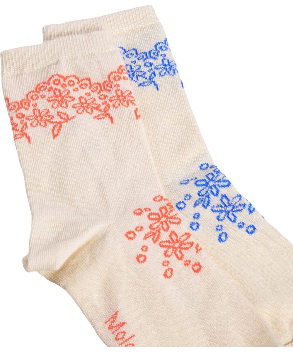 Nomi - Blue Love - 2er-Pack Socken für Kinder aus cremefarbener Baumwolle mit Muster