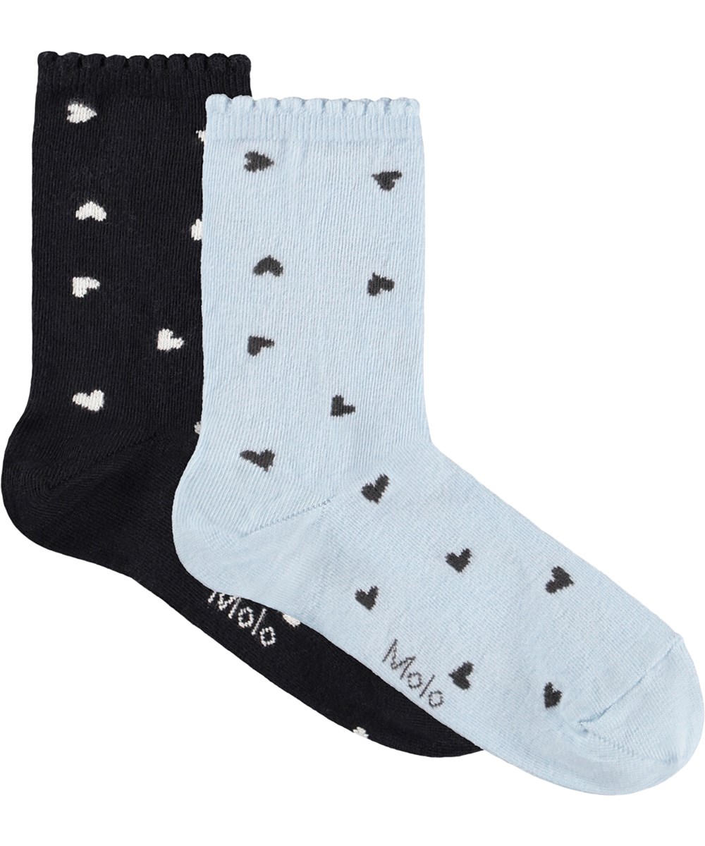 Nomi - Sky Black - 2er-Pack Socken für Kinder aus schwarzer und blauer Baumwolle mit Herzen