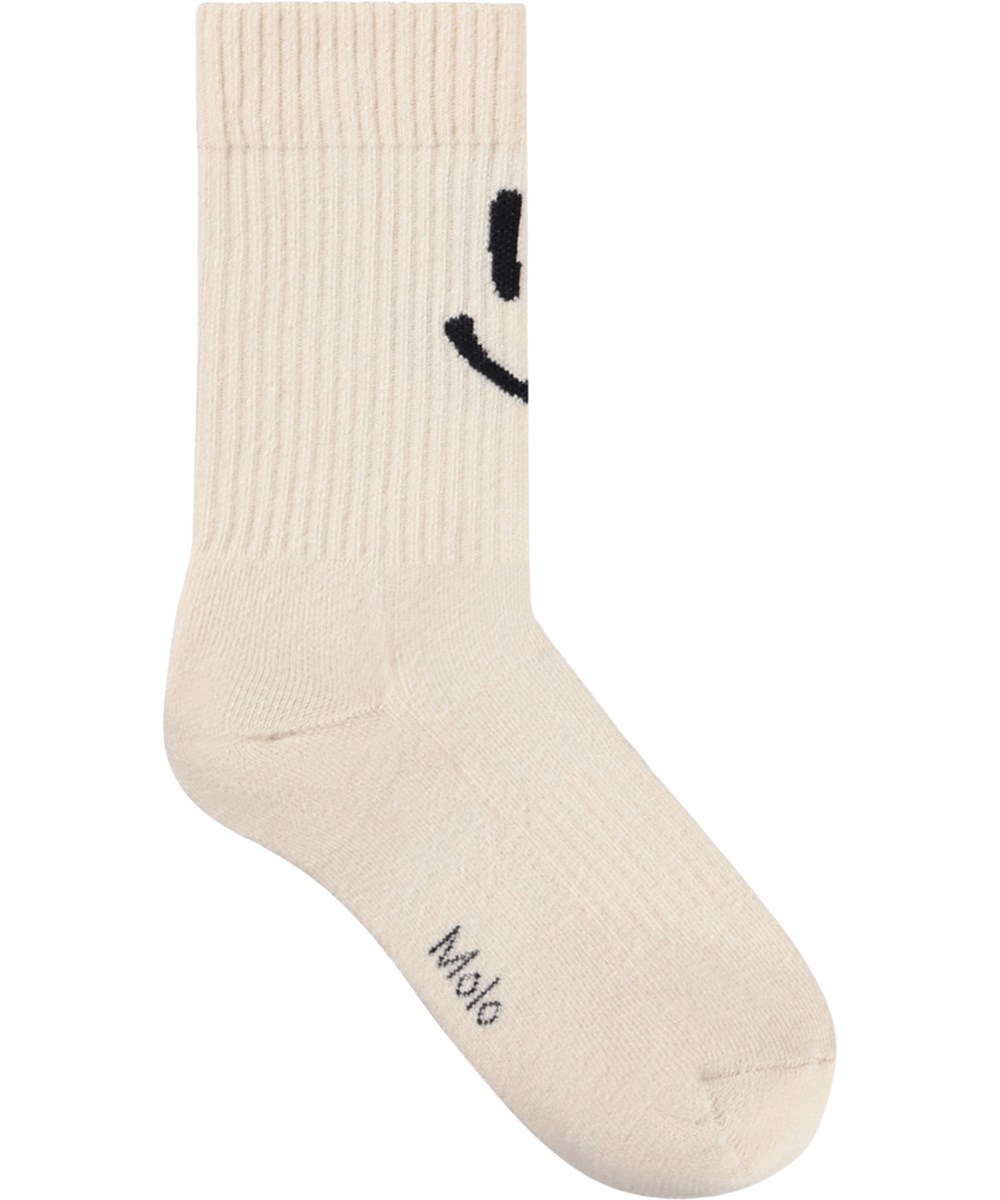 Norman - Charisma Sand - 2er-Pack Socken für Kinder aus cremefarbenem und lila Baumwolle mit Lächelmotiv