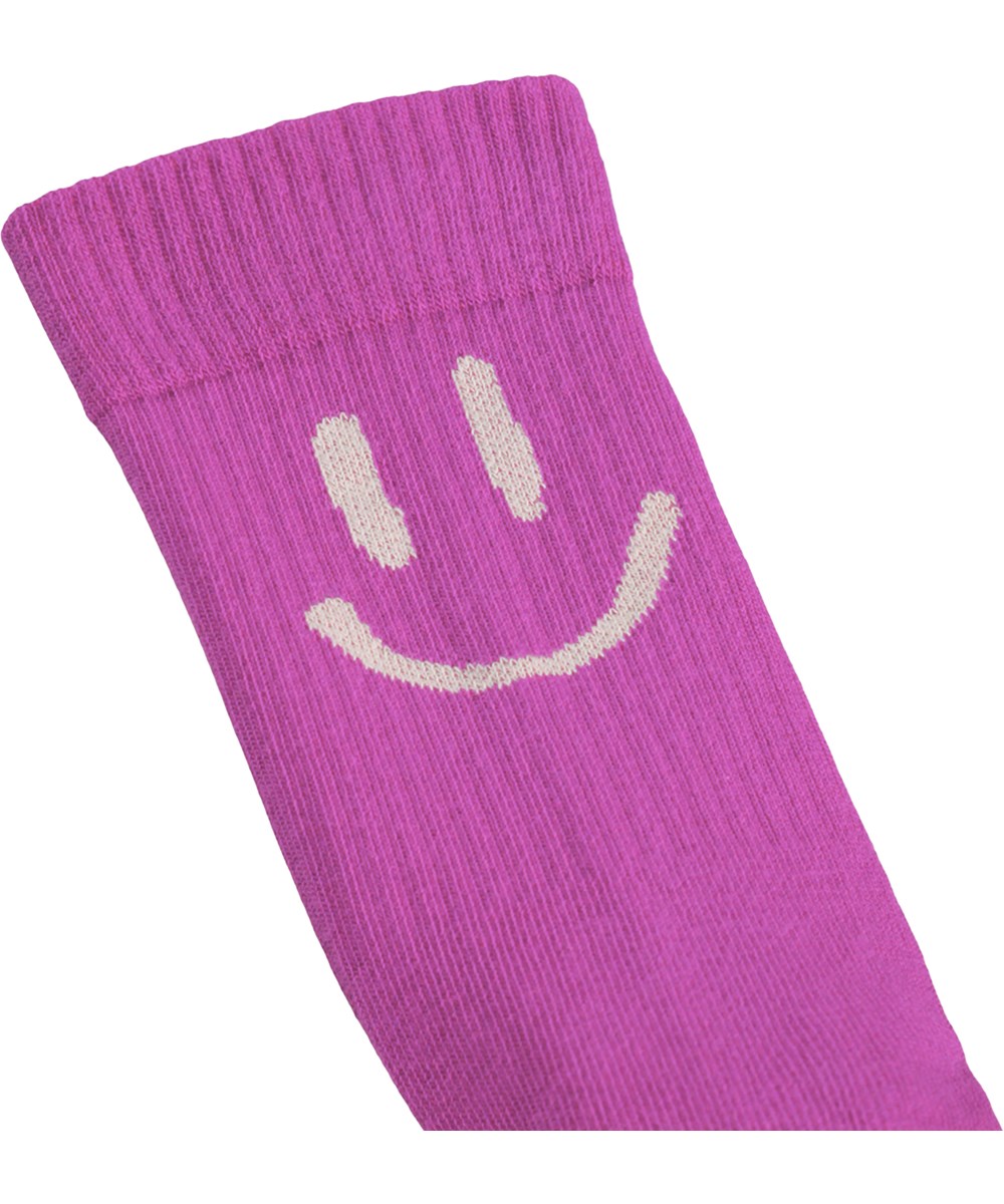 Norman - Charisma Sand - 2er-Pack Socken für Kinder aus cremefarbenem und lila Baumwolle mit Lächelmotiv