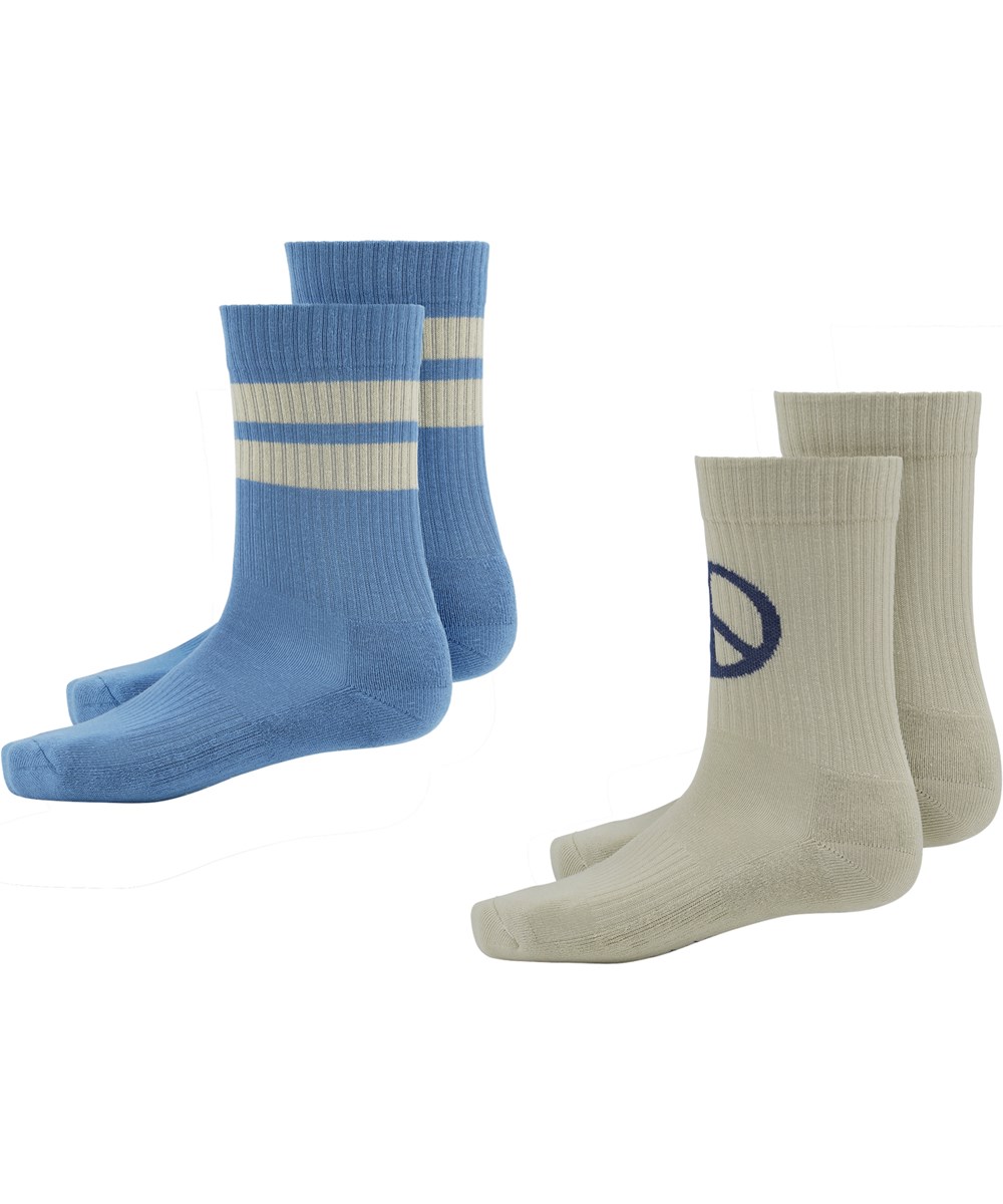 Norman - Overcast - Zwei Paar sportliche Öko-Tex Socken in Blau und Beige