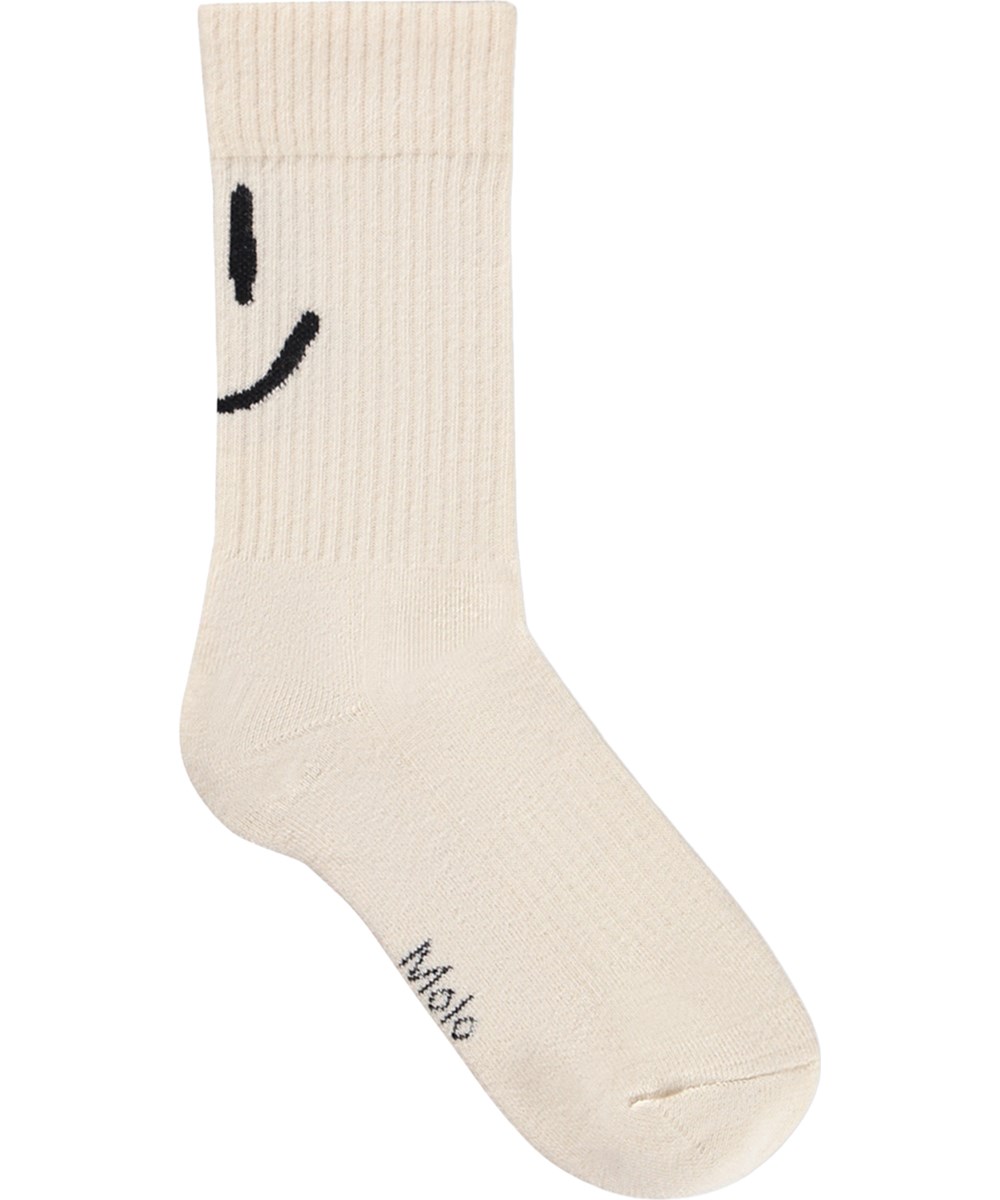 Norman - Sand Green - 2er-Pack Socken für Kinder aus grünem und cremefarbenem Baumwollstoff mit Lächelmotiv