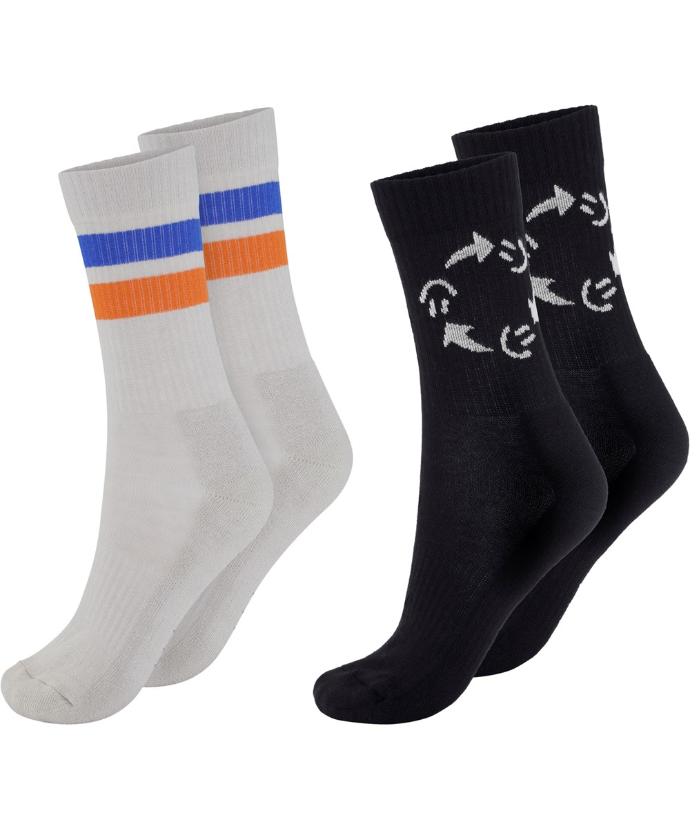 Norman - Black - Zwei Paar sportliche Socken mit Smiley und Streifen