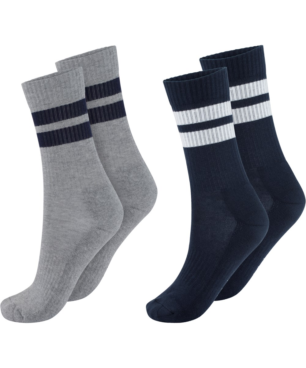 Norman - Galaxy Blue - Zwei Paar sportliche Socken grau und blau mit Streifen