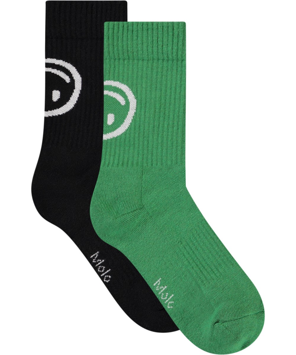 Norman - Black - 2er-Pack Baumwollsocken mit einem lächelnden Gesichtsdesign für Kinder.