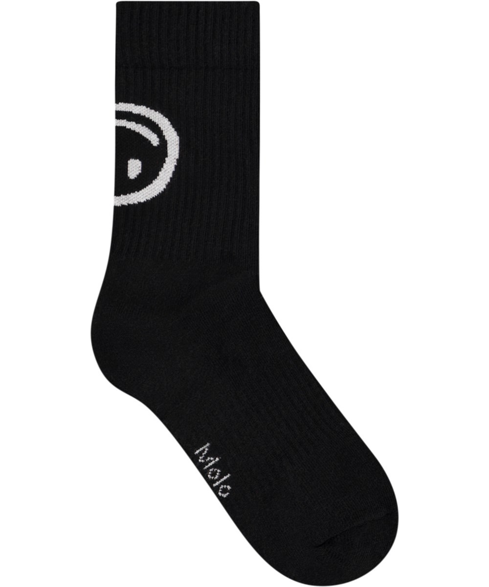 Norman - Black - 2er-Pack Baumwollsocken mit einem lächelnden Gesichtsdesign für Kinder.