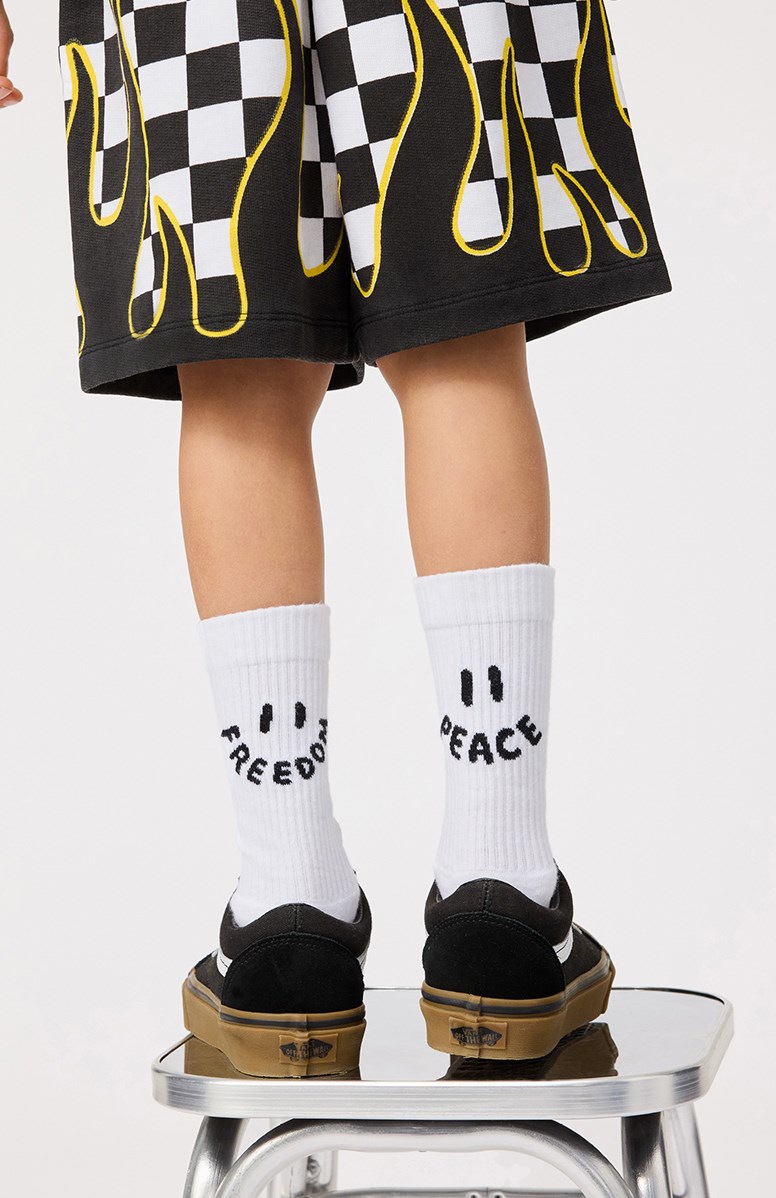 Norman - White - 2er-Pack Baumwollsocken mit einem lächelnden Gesichtsdesign für Kinder.
