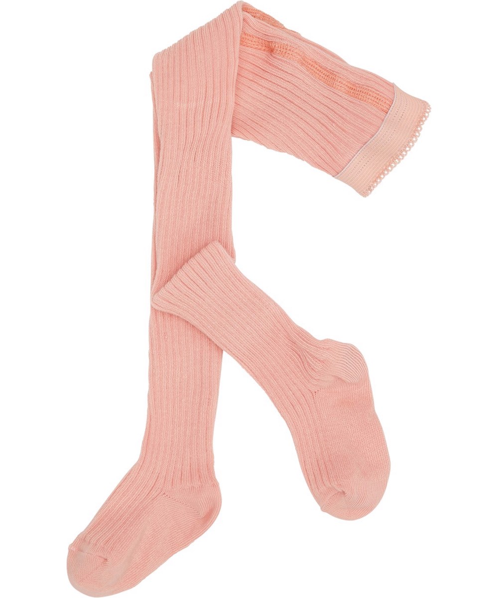 Rib Tights - Petal Blush - rosa gerippte Strumpfhosen aus Öko-Baumwolle mit elastischem Bund.