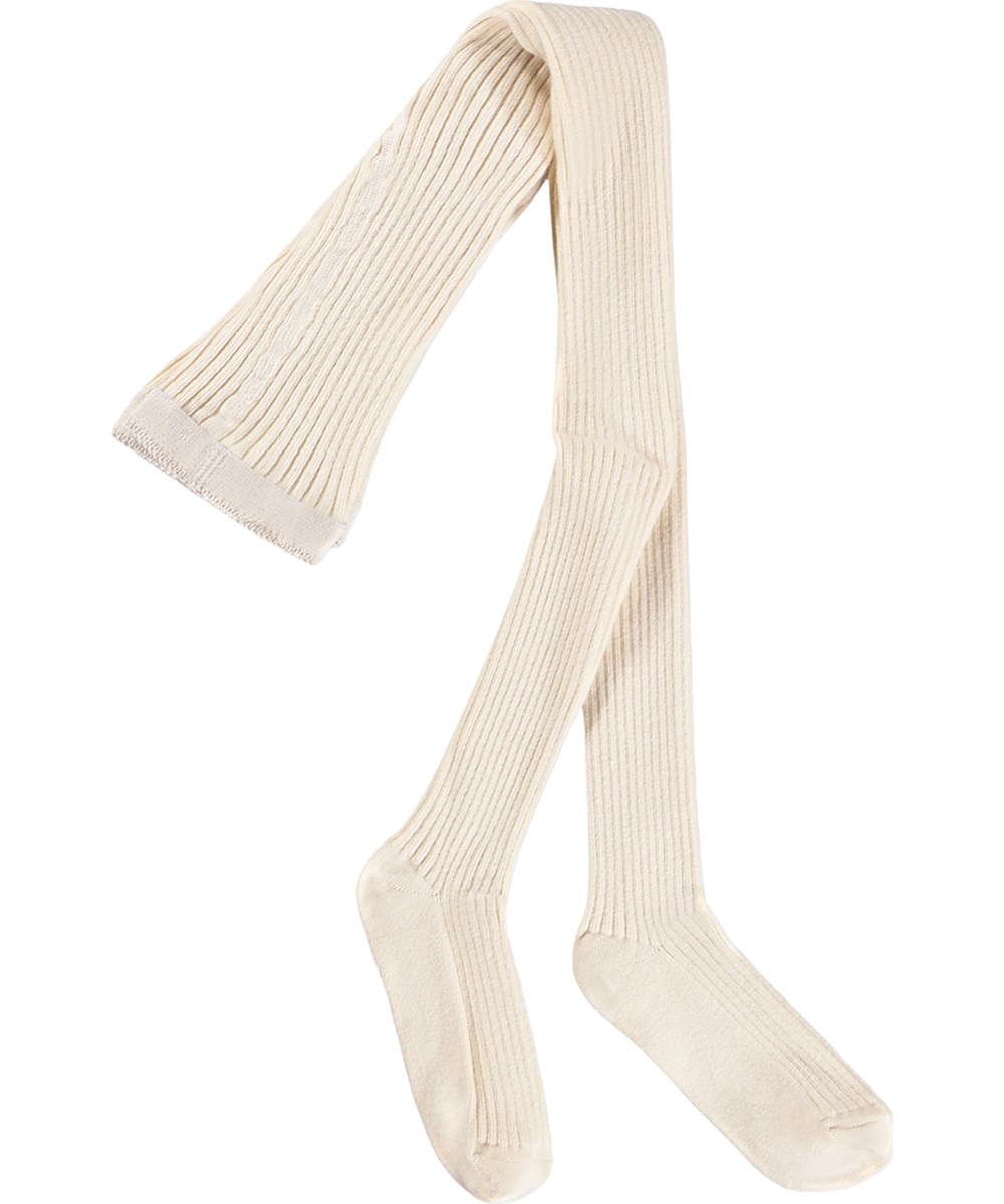 Rib Tights - Summer Sand - Rippenstrumpfhosen aus cremefarbener Baumwolle für Kinder