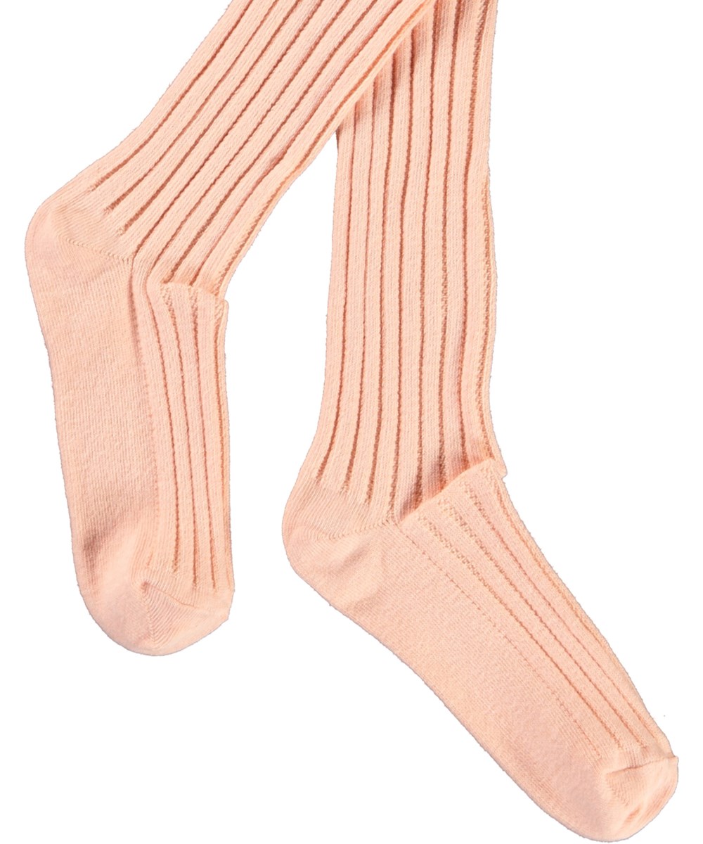 Structured Tights - Pale Melon - Hellorangefarbene gerippte Strumpfhosen für Kinder.