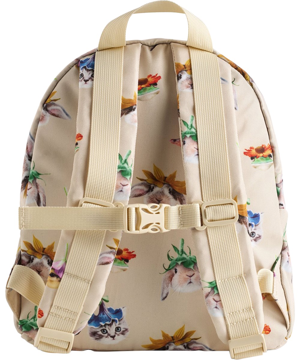 Backpack - Floral Fun - Cremefarbener Rucksack für Kindergartenkinder im Alter von 3-6 Jahren mit Tiermuster
