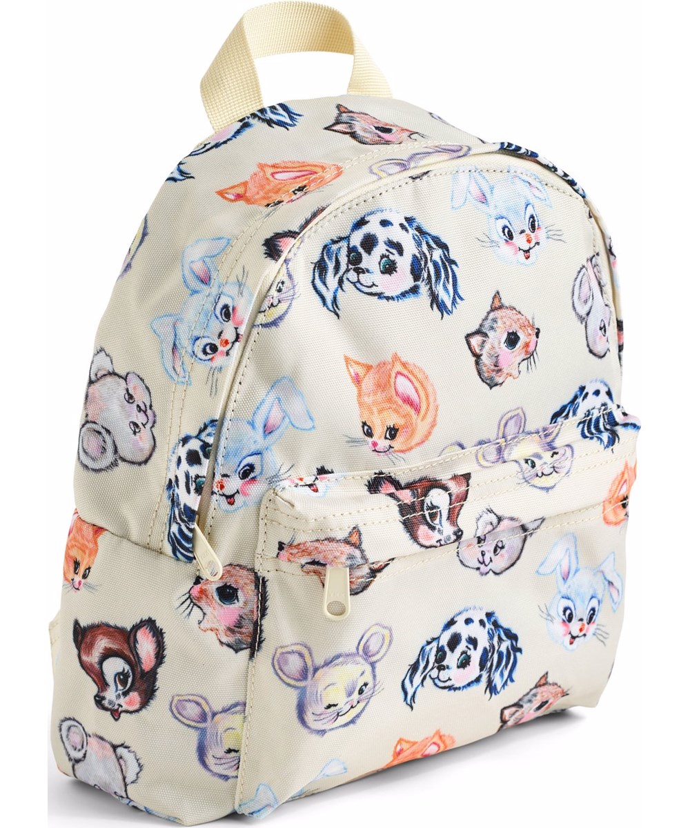 Backpack - Itty Bitty - Rucksack in Off-White mit niedlich gezeichneten Tieren für Vorschulkinder im Alter von 3-6 Jahren.