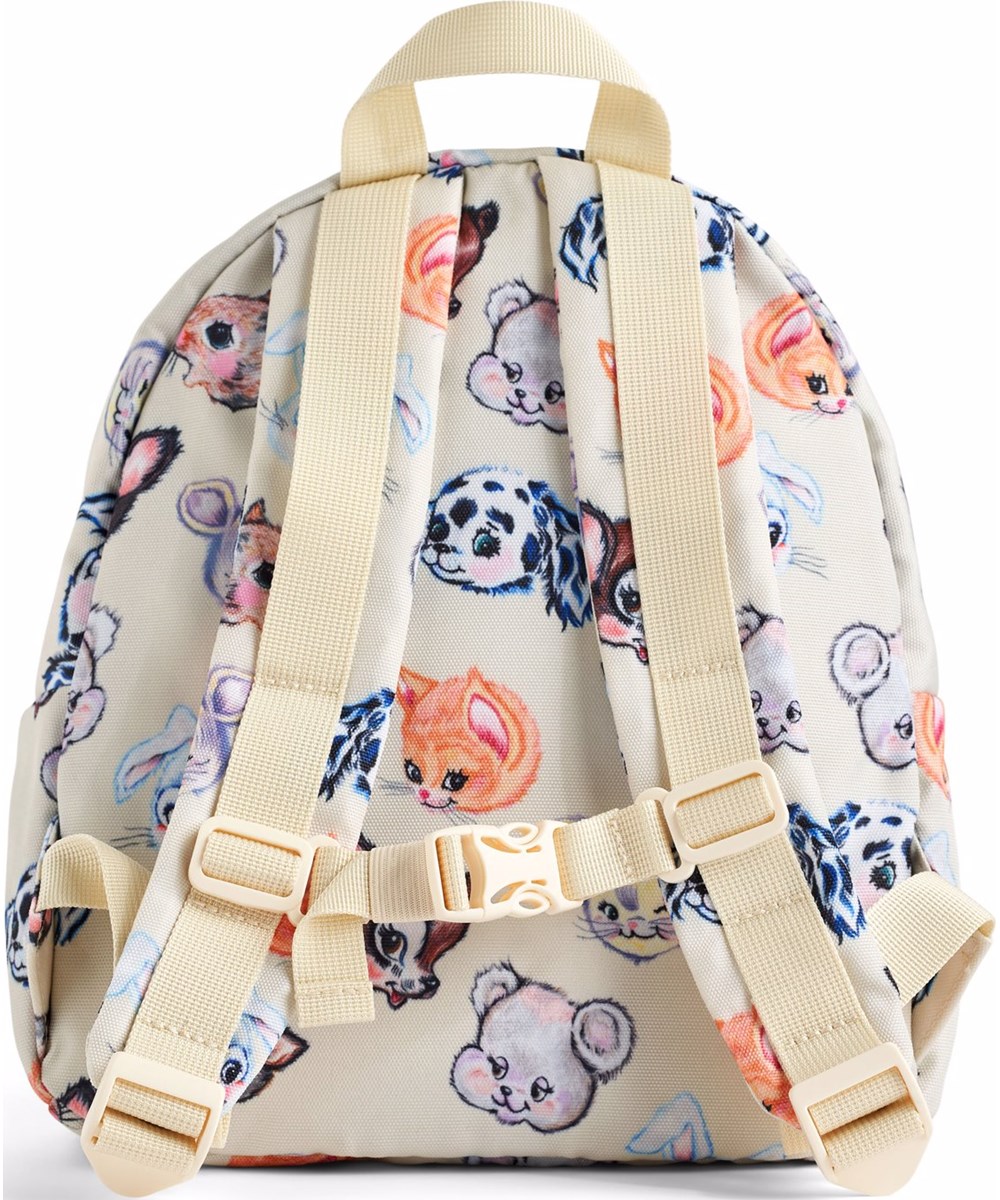 Backpack - Itty Bitty - Rucksack in Off-White mit niedlich gezeichneten Tieren für Vorschulkinder im Alter von 3-6 Jahren.