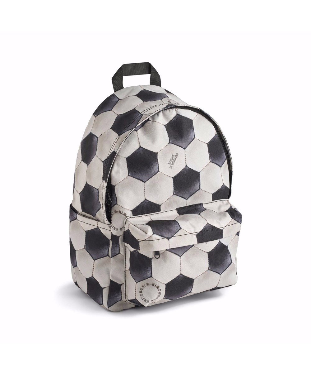Backpack Mio - Football Noise - Schwarzer und weißer Schulranzen mit Fußballmotiv für Kinder.