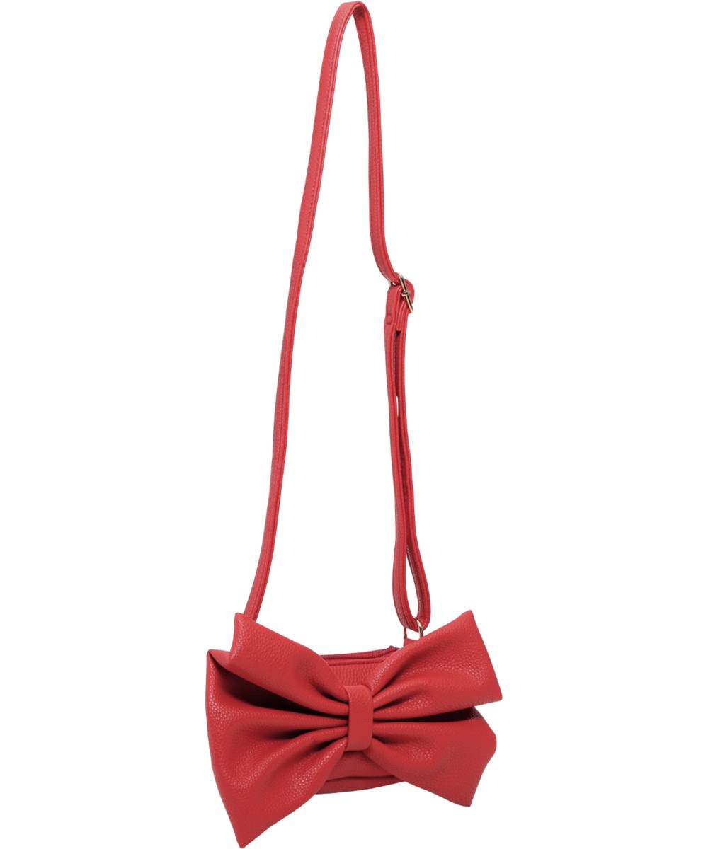 Bow Bag - Heart - Rote Umhängetasche mit verstellbarem Riemen und großem Schleifendetail.