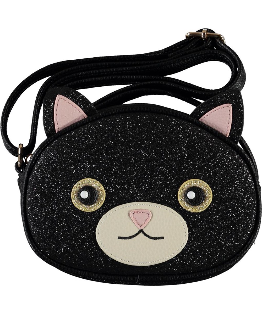 Cat Bag - Black Glitter - Schwarze Katzen Crossbody-Tasche