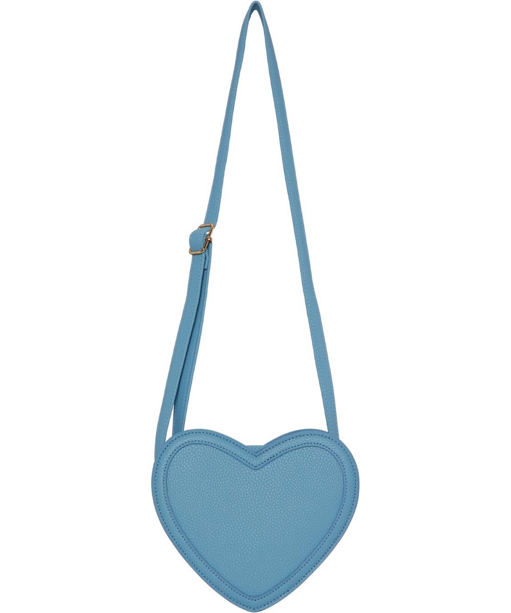 Heart Bag - Forget Me Not - Blaue, herzförmige Tasche aus Kunstleder mit verstellbarem Schultergurt und Reißverschluss.