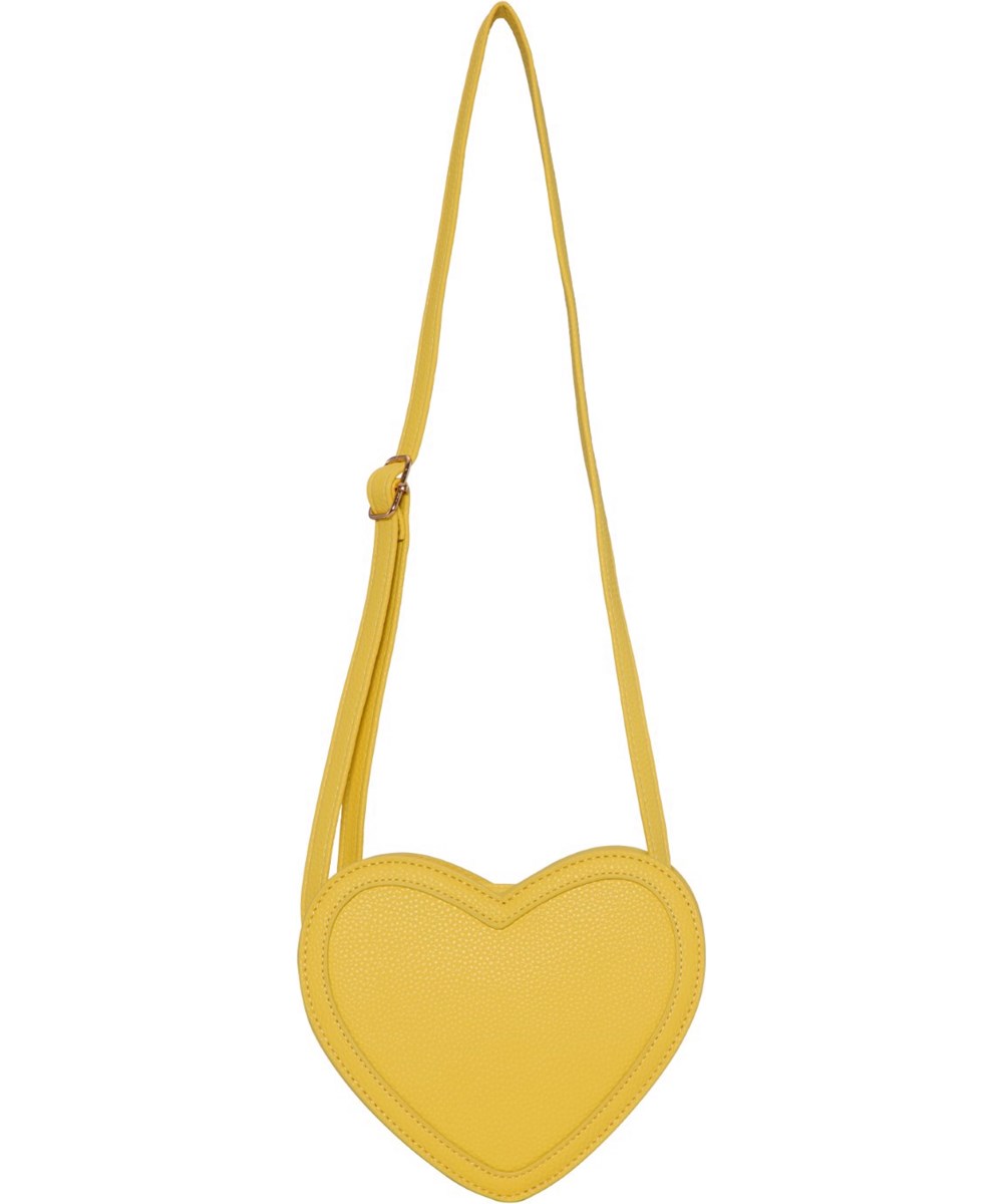 Heart Bag - Pale Sun - Gelbe, herzförmige Tasche aus Kunstleder mit verstellbarem Schultergurt und Reißverschluss.