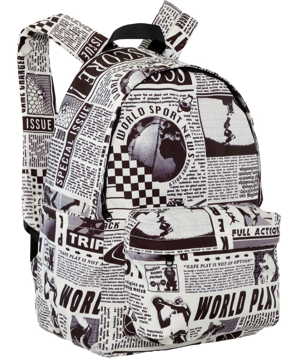 Backpack Mio - Sports News - Sort hvid rygsæk med sport print til børn