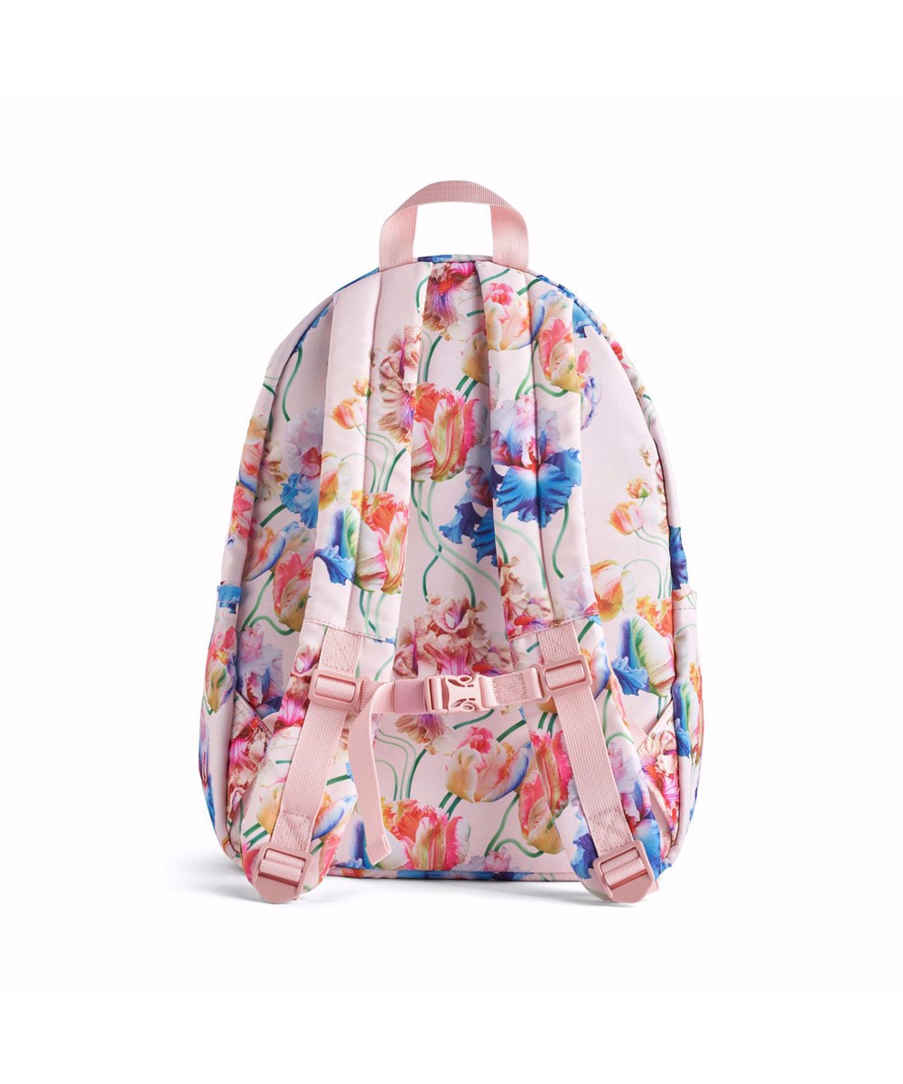 Backpack Mio - Tulip Pink - Lyserød skolerygsæk med blomsterprint til børn.