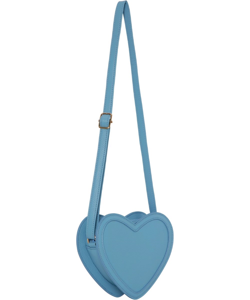 Heart Bag - Forget Me Not - Blå, hjerteformet taske i imiteret læder med justerbar skulderrem og lynlås.