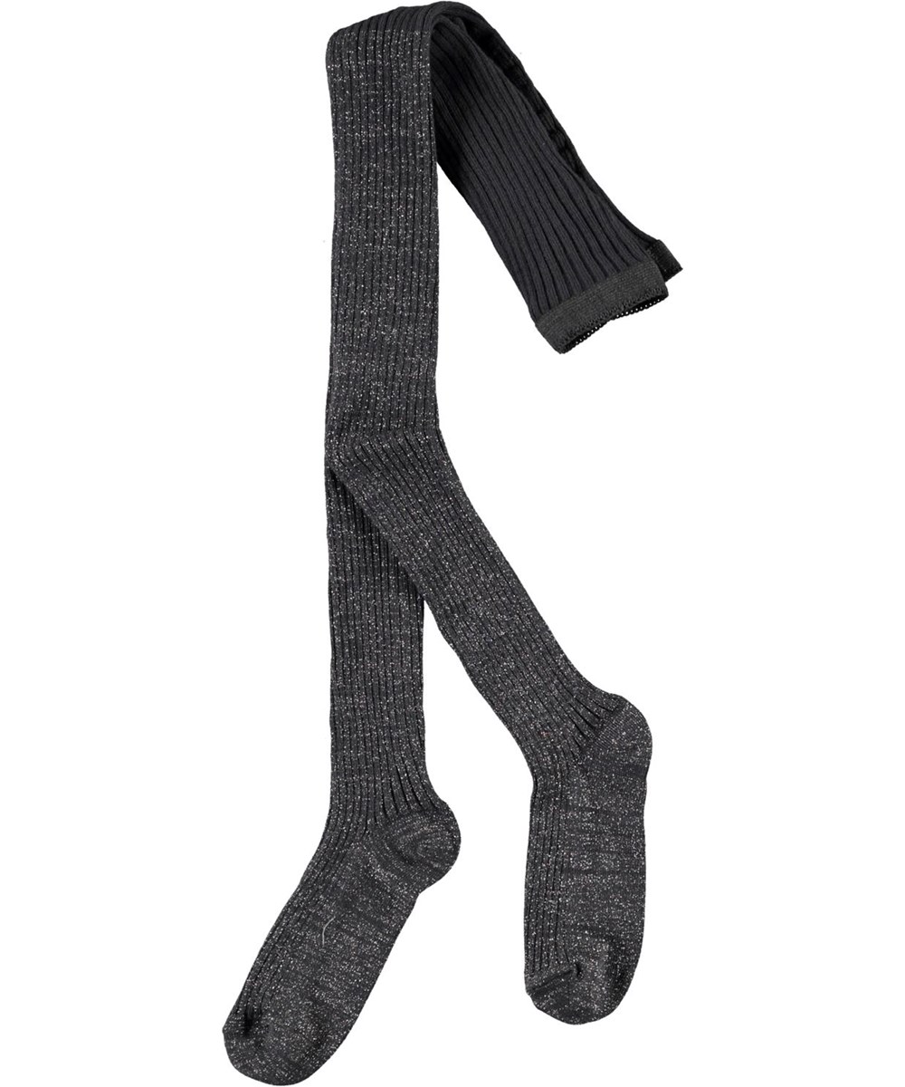 Glitter Rib Tights - Purple Night - Grey tights with glitter
