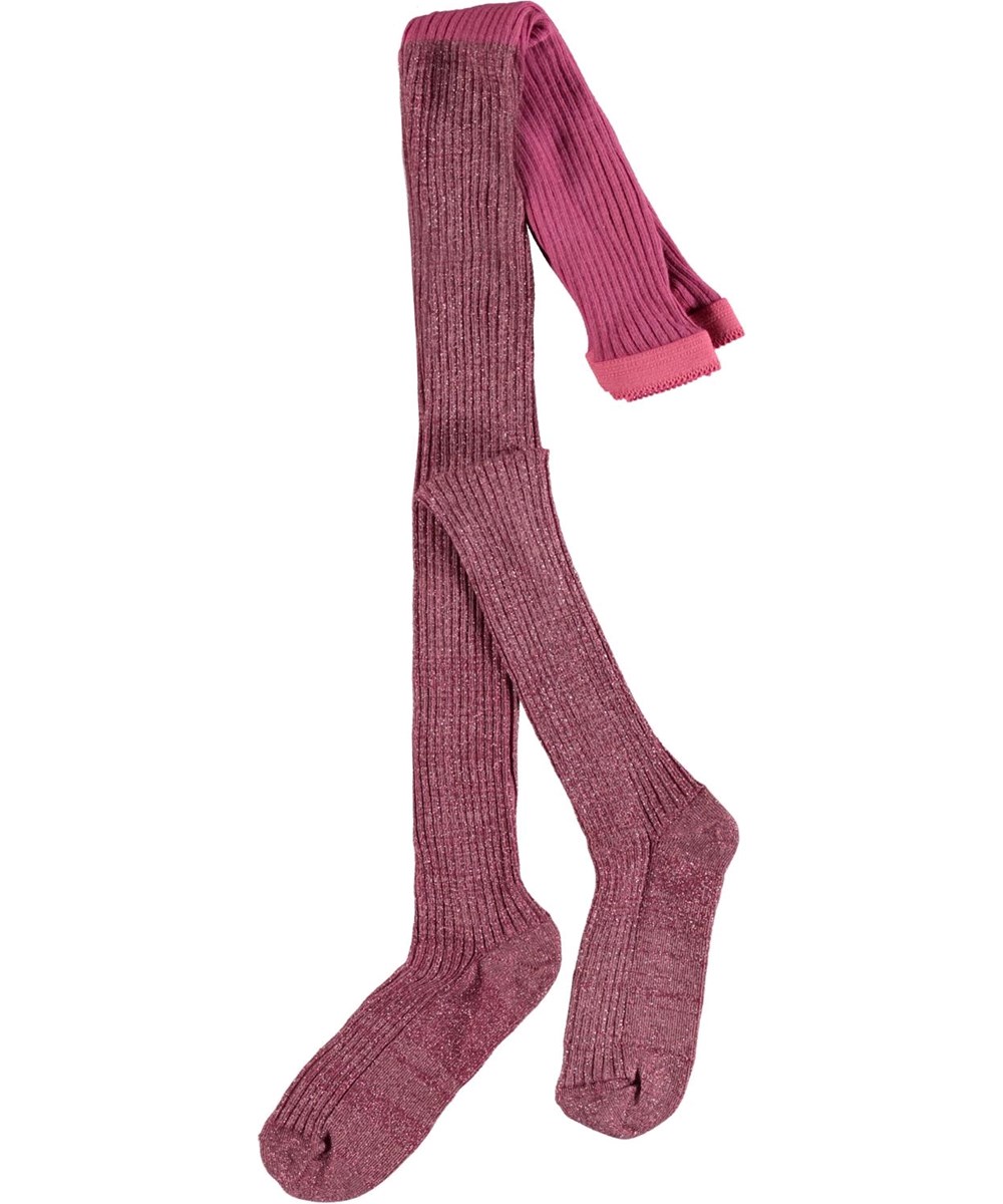 Glitter Rib Tights - Wildrose - Dark rose rib tights with glitter
