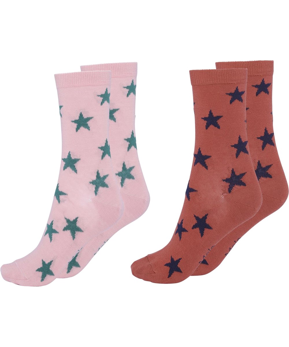 Nesi - Burnt Brick - Two pairs socks with stars