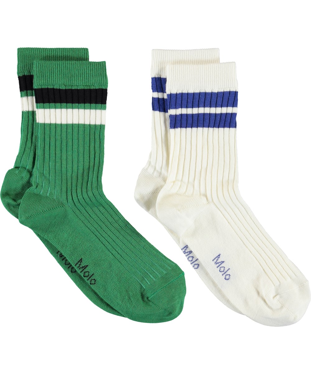 Nickey - Jungle - Green and white socks with stripes