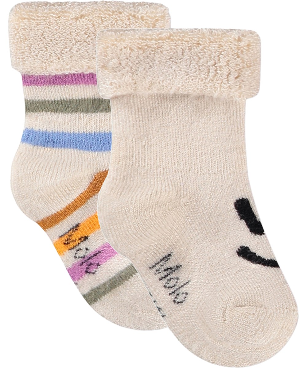 Nodda - Mini Rainbow - 2-pack socks for the little ones made of cream-coloured viscose with stripes and smiles