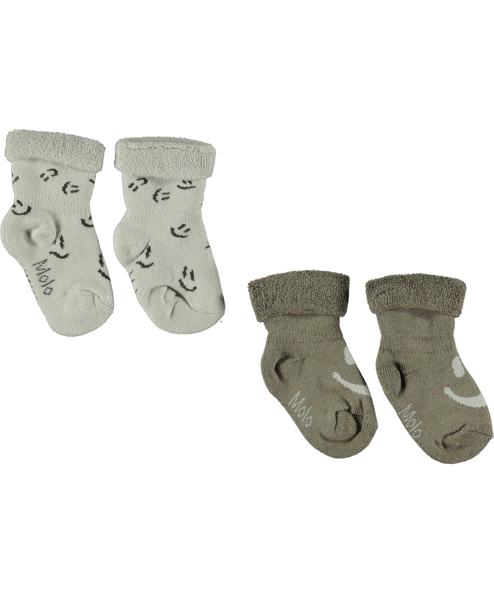Nodda - Small Smiles - Baby socks in grey with folded cuff and smiley faces 