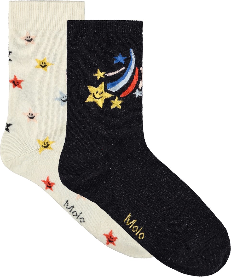 Nomi - Black - 2-pack socks for children with a design.