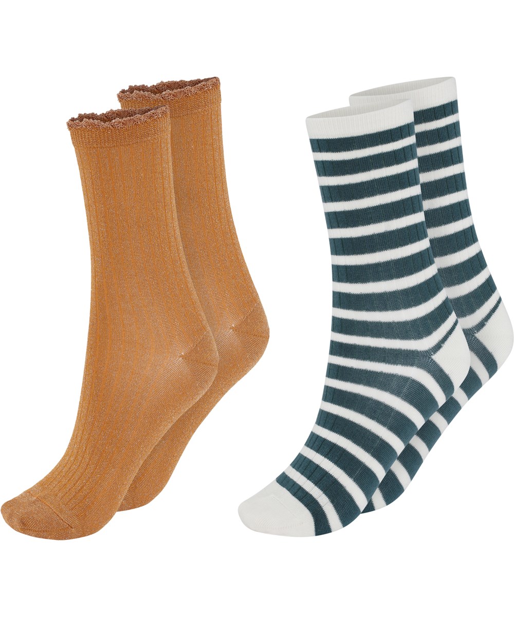 Nomi - Old Gold - Socks in blue and white striped and gold