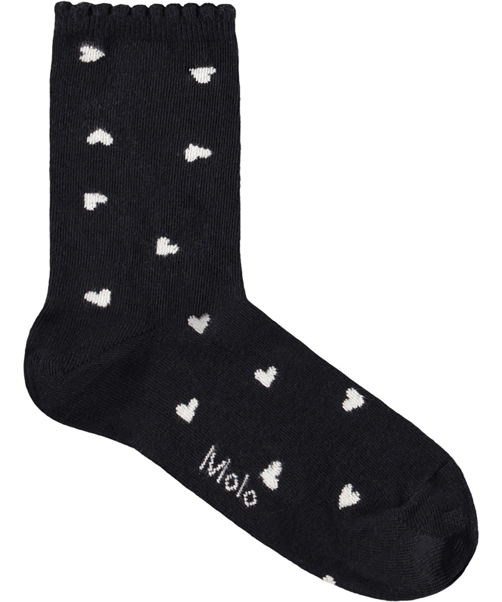Nomi - Sky Black - 2-pack socks for children made of black and blue cotton with hearts