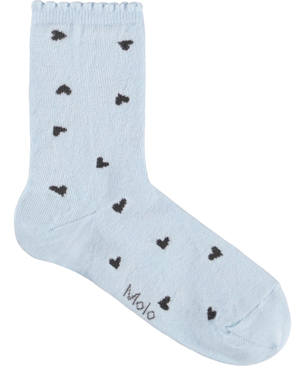 Nomi - Sky Black - 2-pack socks for children made of black and blue cotton with hearts