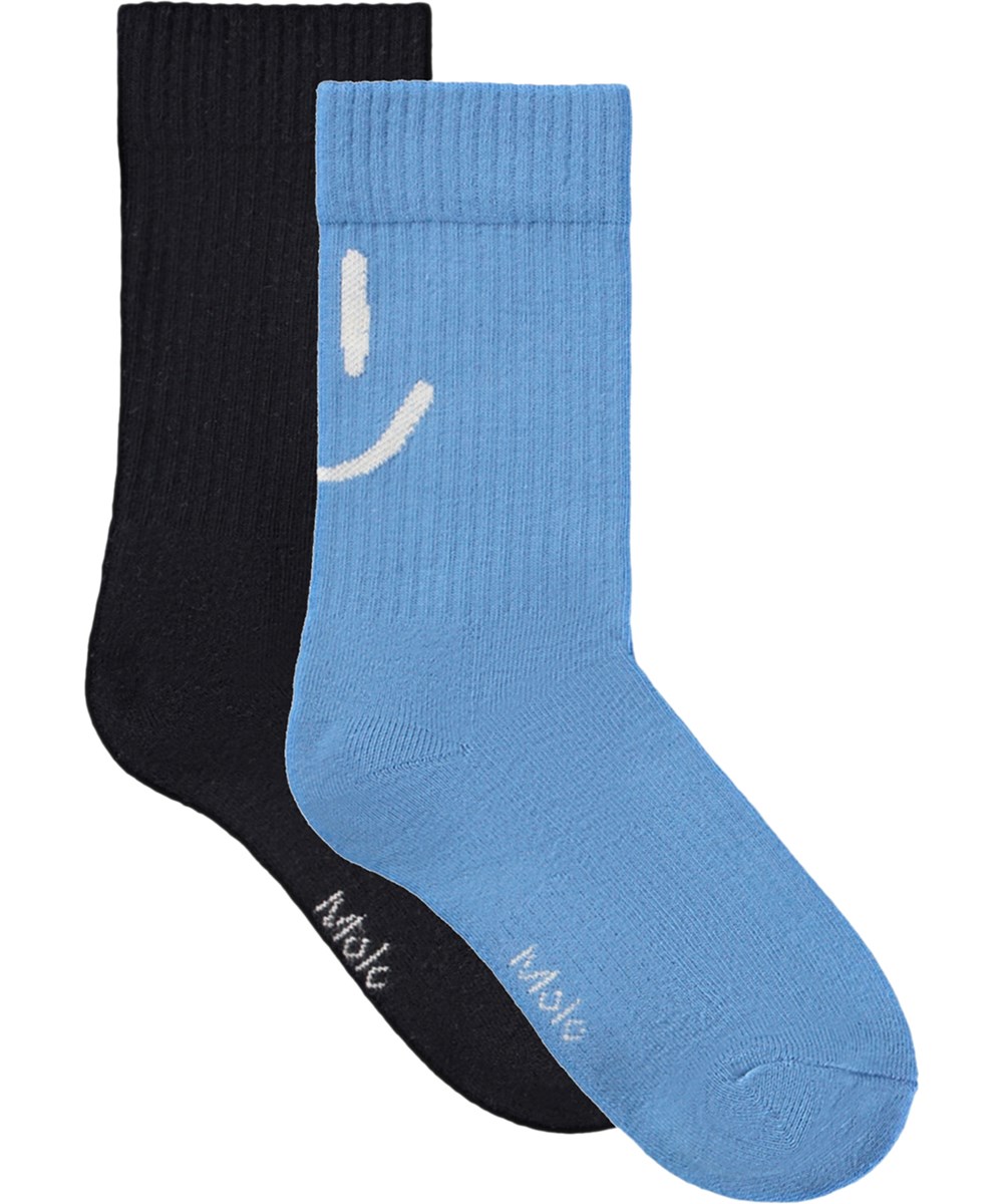 Norman - Black Tide - 2-pack socks for children made of black and blue cotton with smile motif