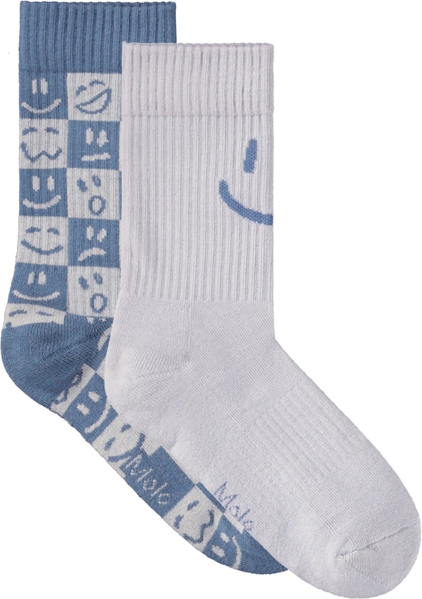 Norman - Blue Dust - 2-pack socks in cotton with smiley motif for children.