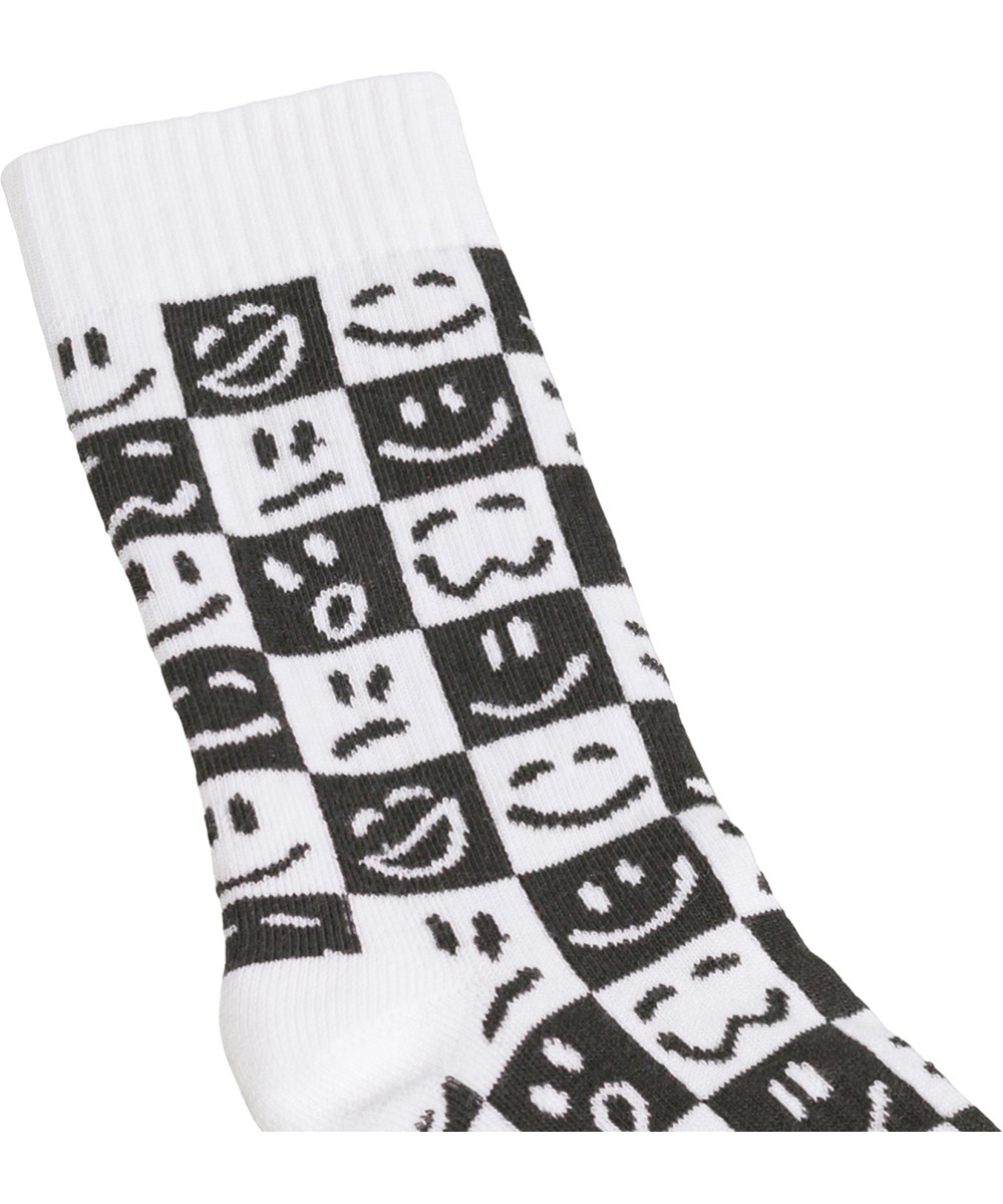 Norman - Blue White - 2-pack socks for children made of black/white and blue cotton with a chequered mood motif