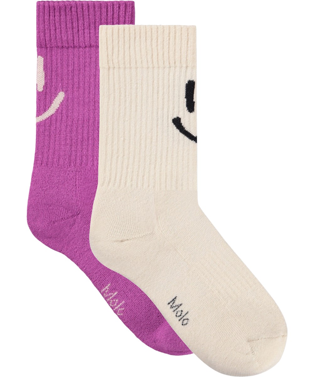 Norman - Charisma Sand - 2-pack socks for children  made of cream and purple cotton with smile motif