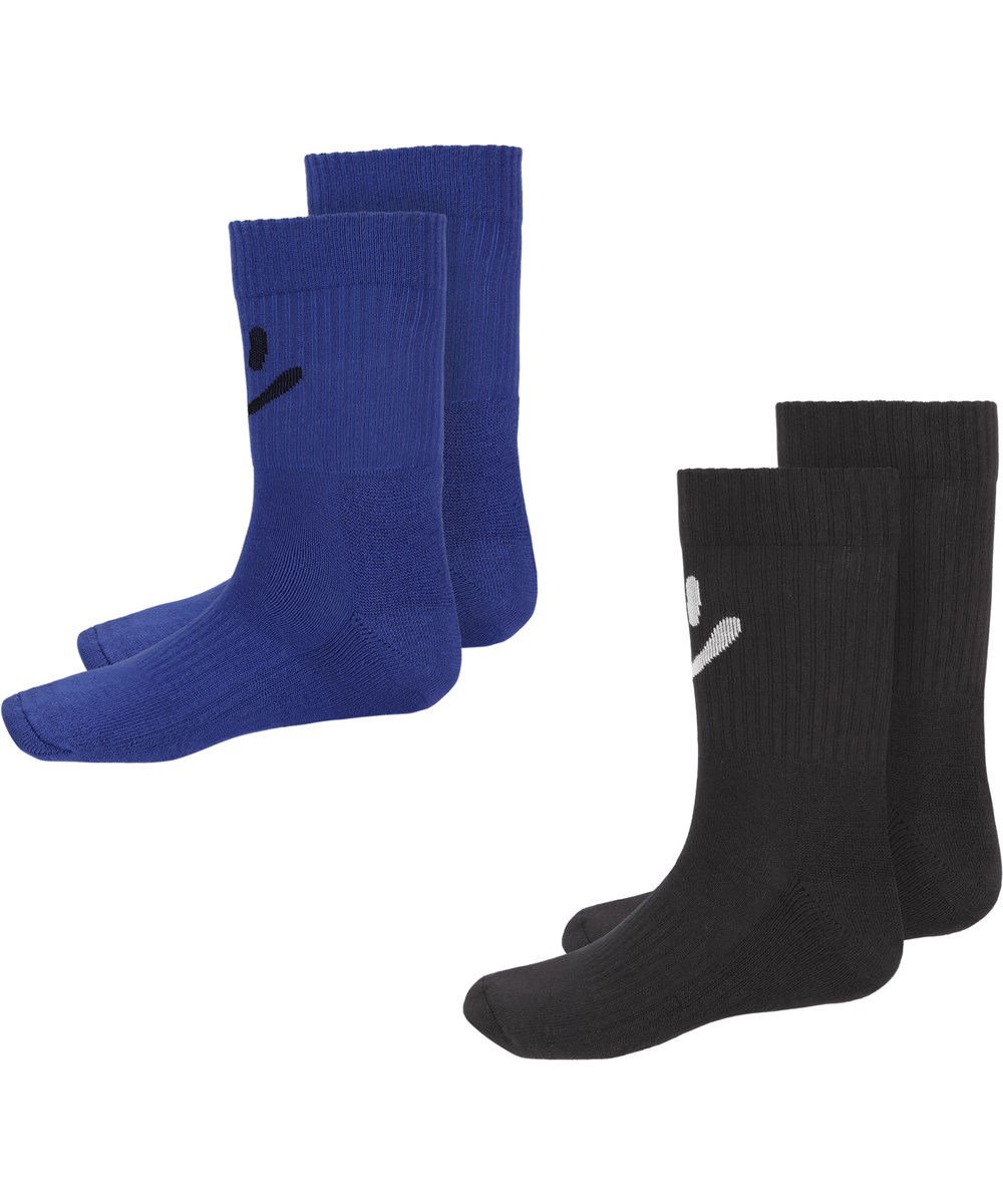 Norman - Royal Blue - Two pairs of rib socks with smiley faces