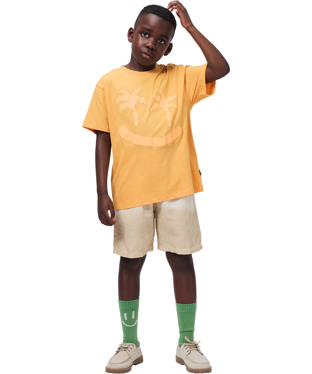 Norman - Sand Green - 2-pack socks for children made of green and cream cotton with smile motif